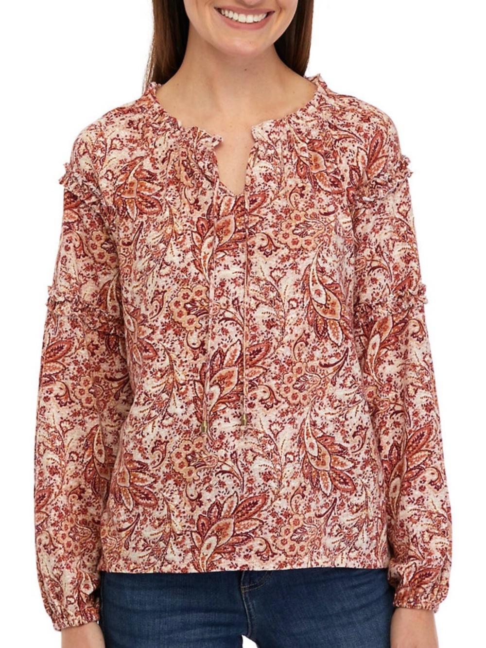 Wonderly Ruffle Sleeve Printed Peasant Top Size Medium - perfect condition